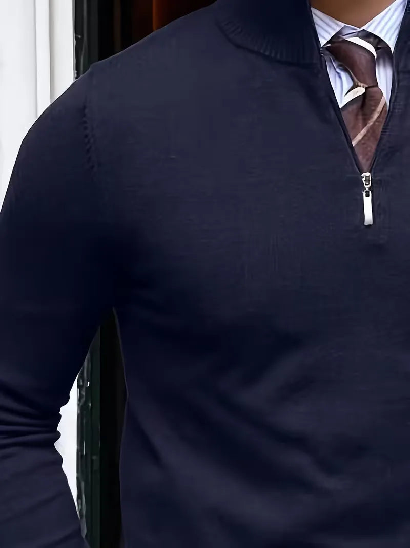 Herren Strickpullover Troyer Reißverschluss Stehkragen - Image 5