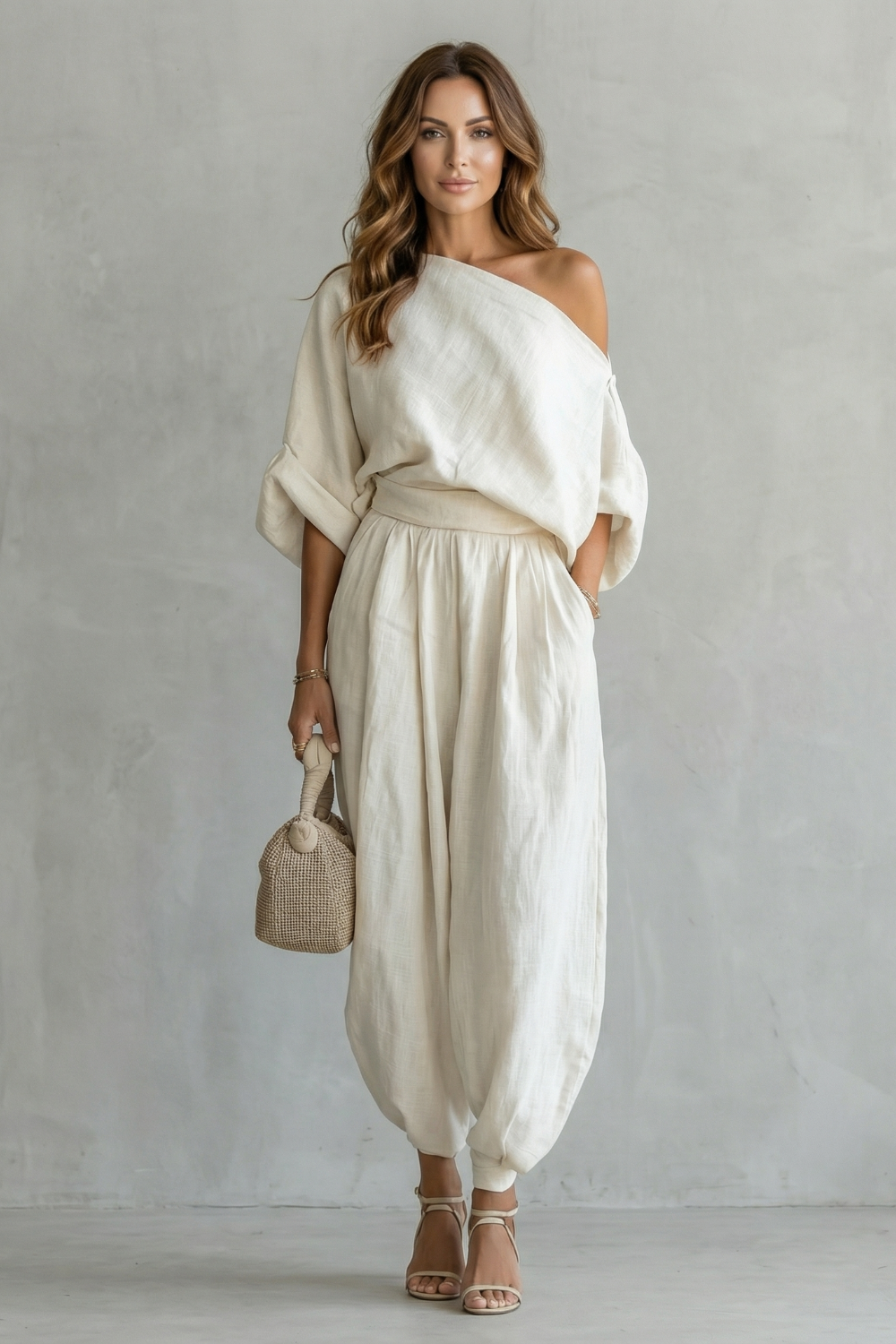 Damen Off Shoulder Zweiteiler Set Schulterfreies Hose Oberteil - Image 2