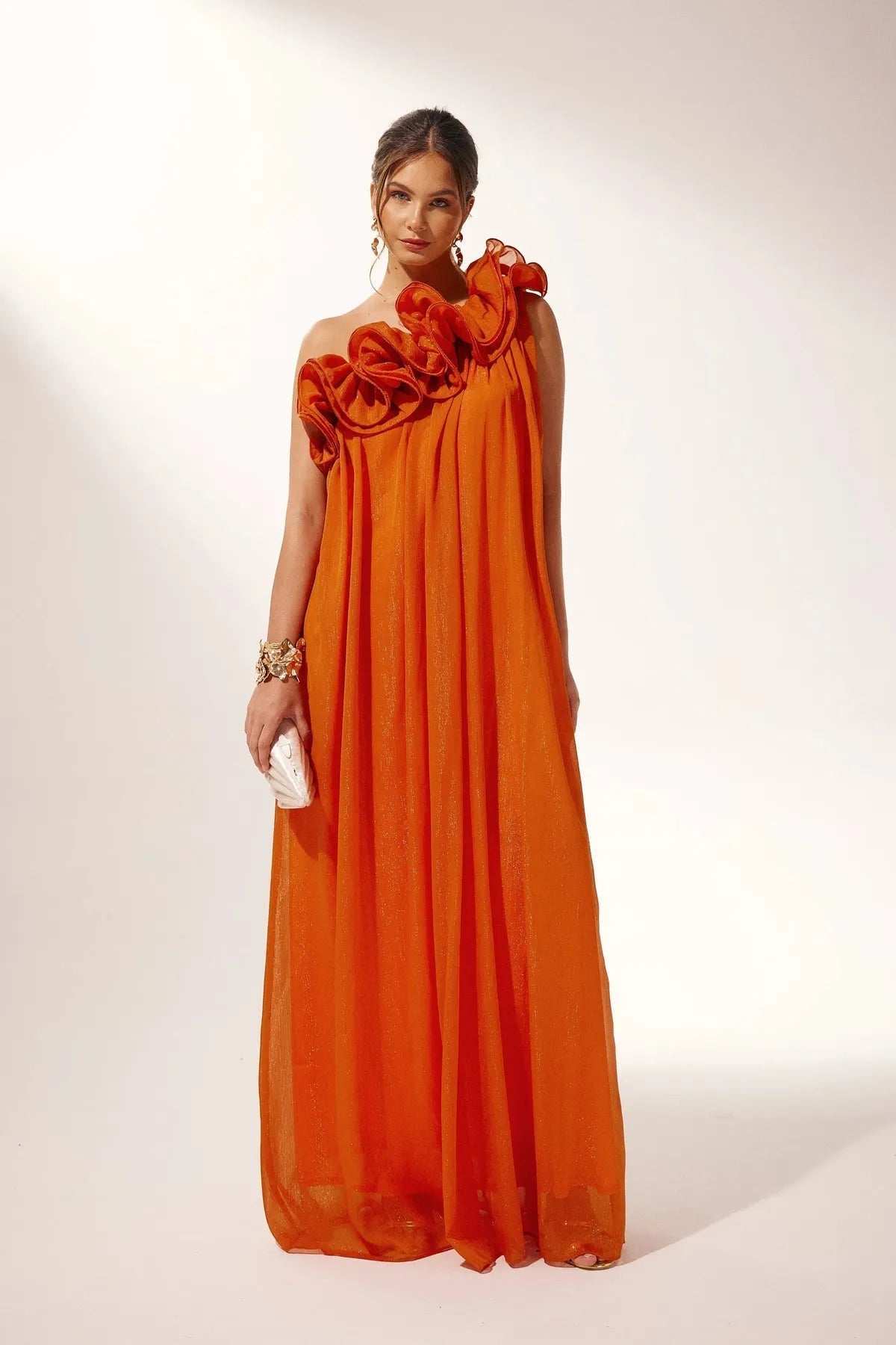 Damen Maxikleid One Shoulder 3D Blumen Abendkleid - Image 4