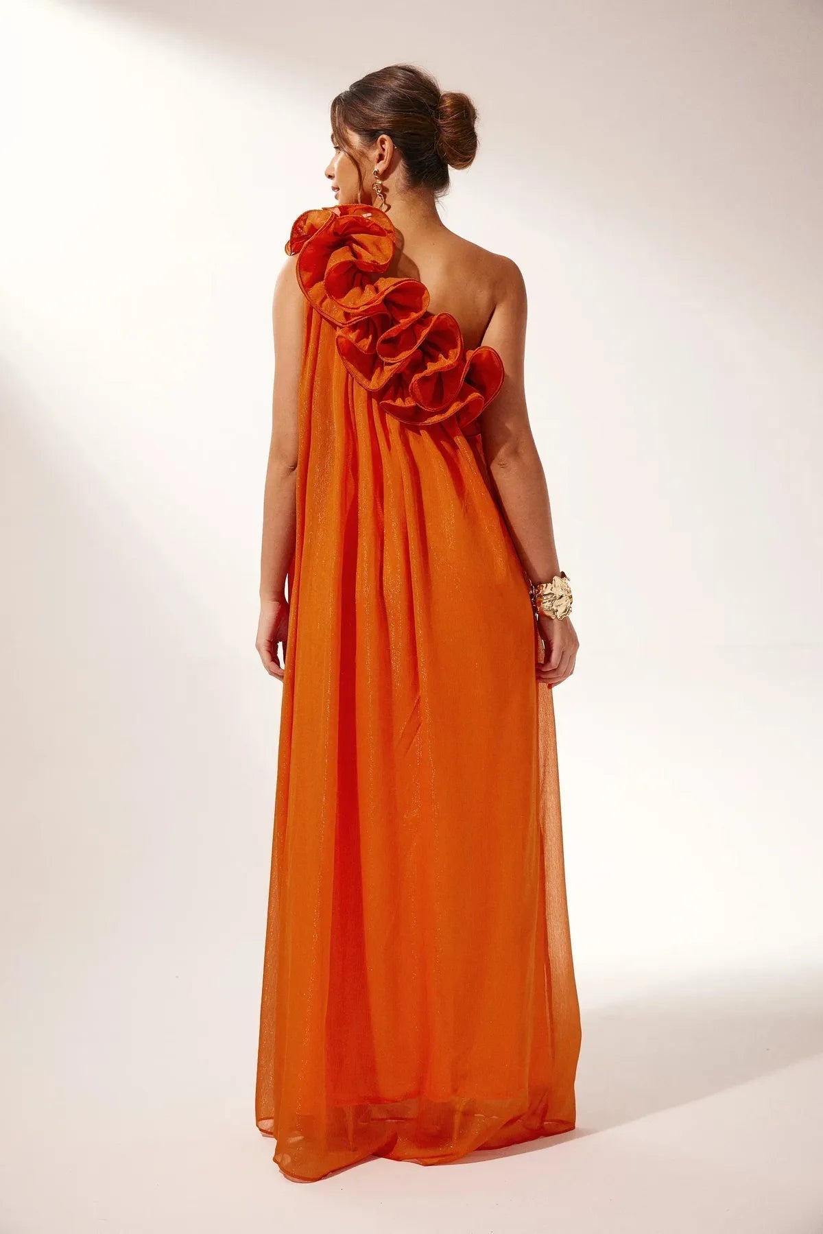 Damen Maxikleid One Shoulder 3D Blumen Abendkleid - Image 2
