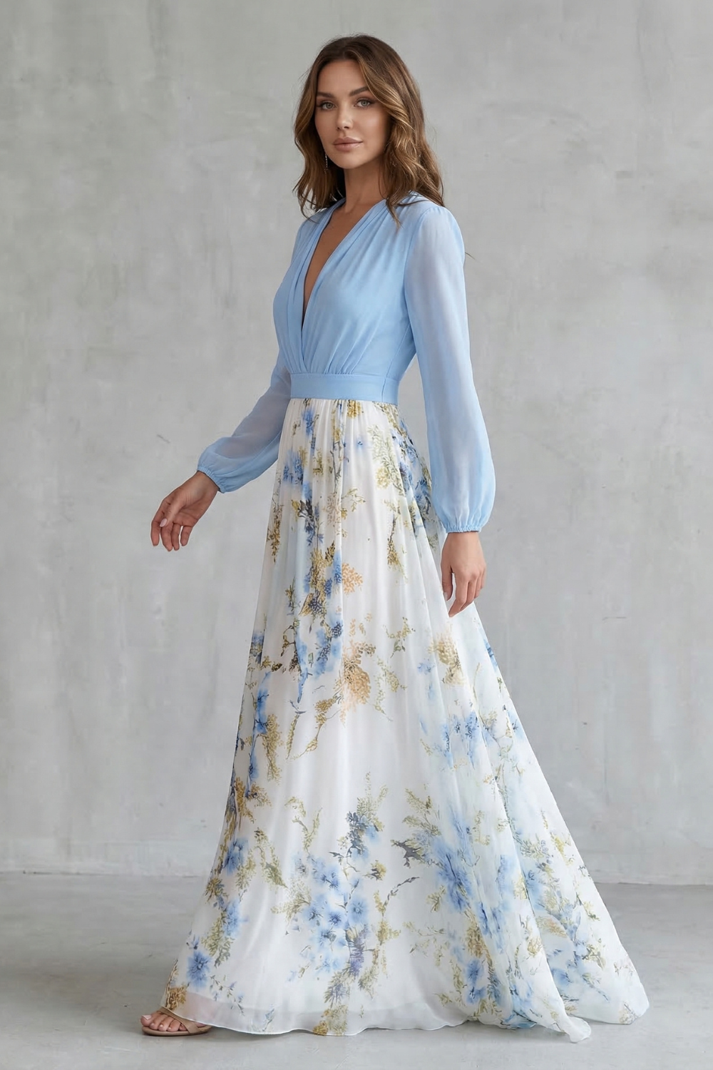 Damen Chiffon Maxikleid Blumenmuster elegant - Image 3