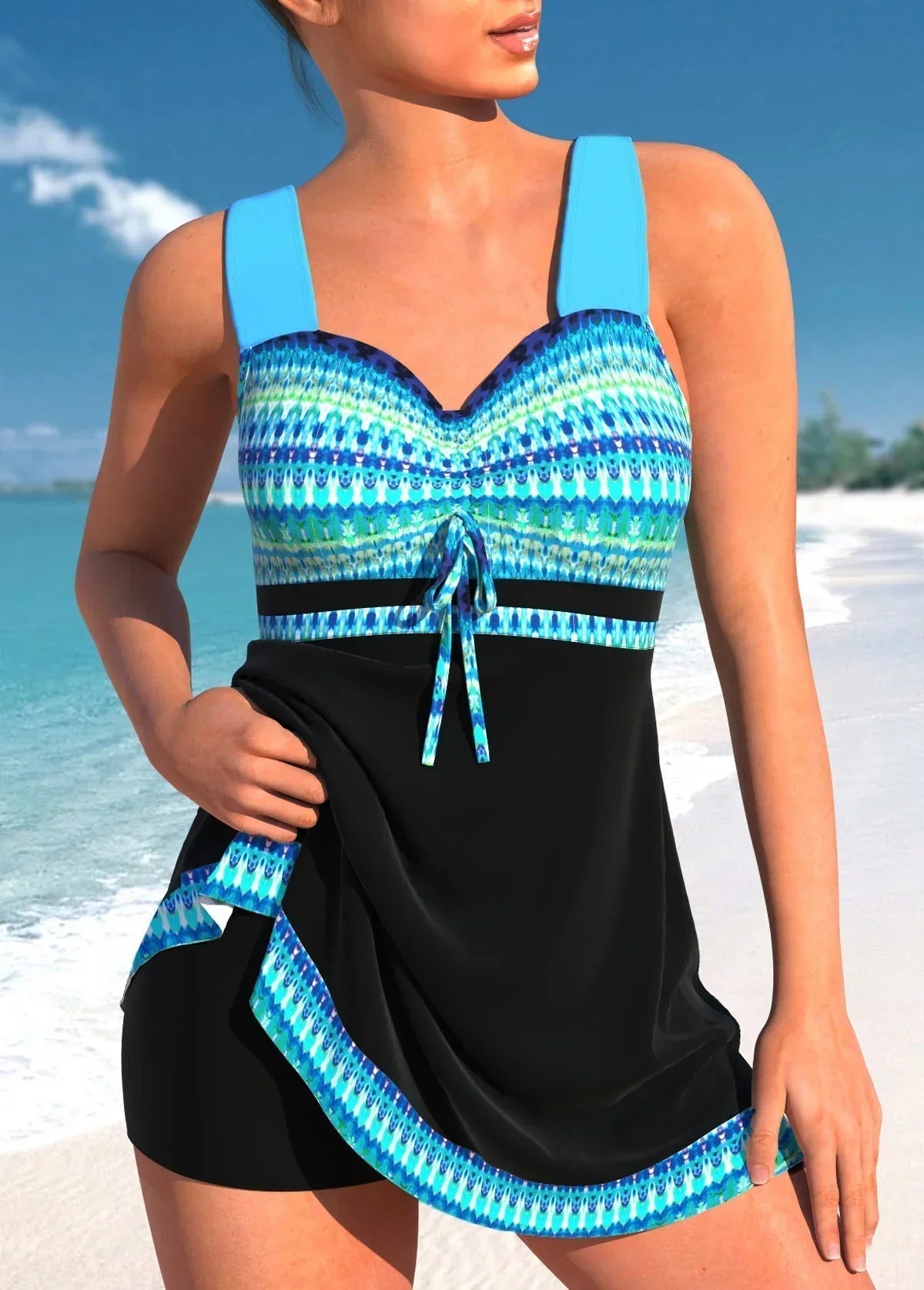 Damen Badeanzug mit Shorts breite Träger Badeskleid - Image 2