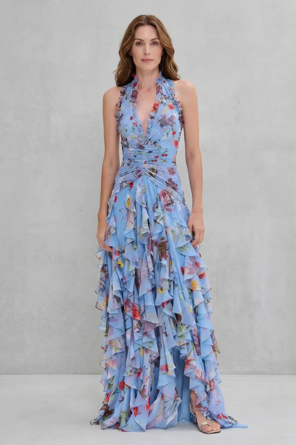 Damen Chiffon Maxikleid Neckholder Blumenmuster - Image 6