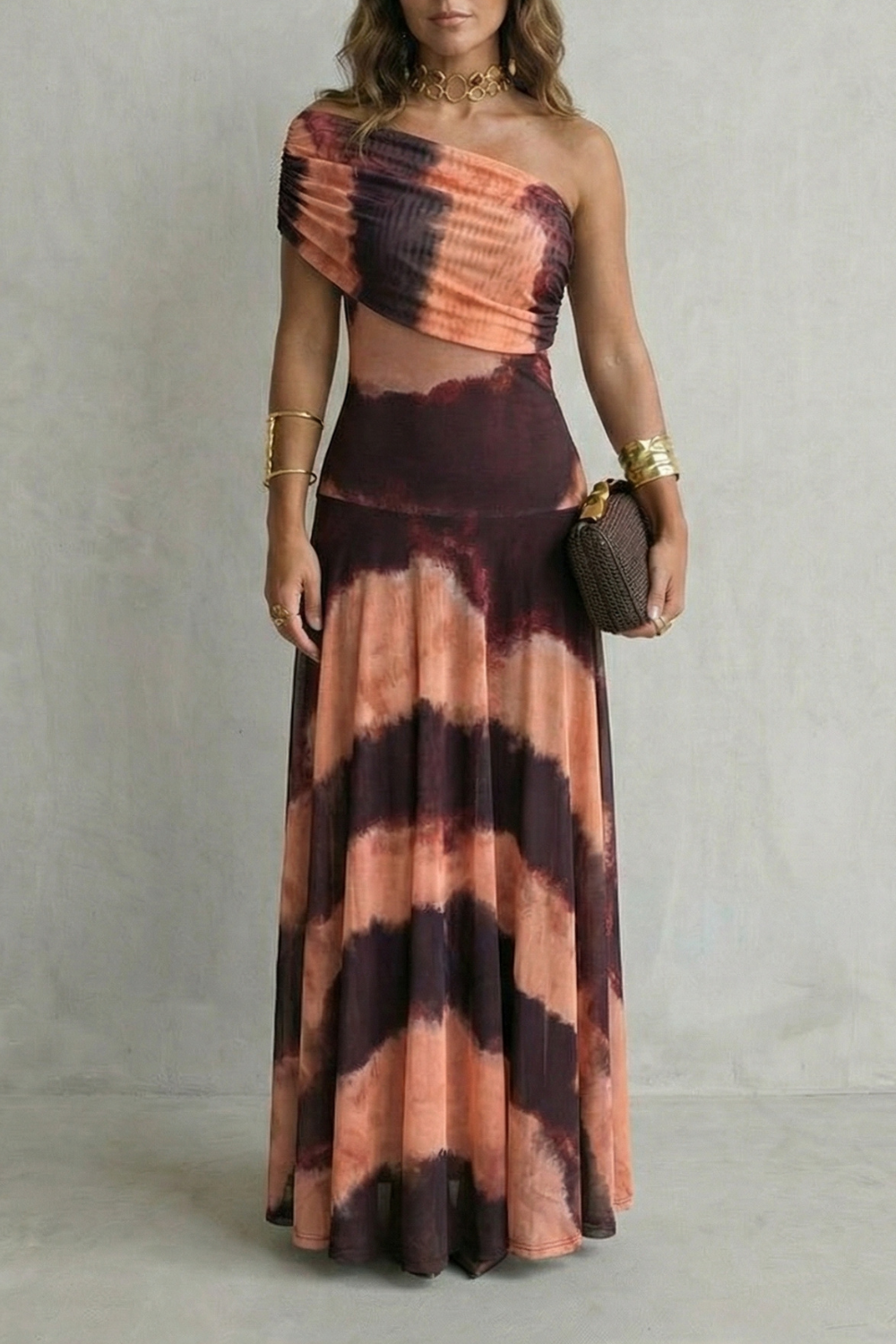 Damen Ein-Schulter Maxikleid Drapierter Ausschnitt - Image 7