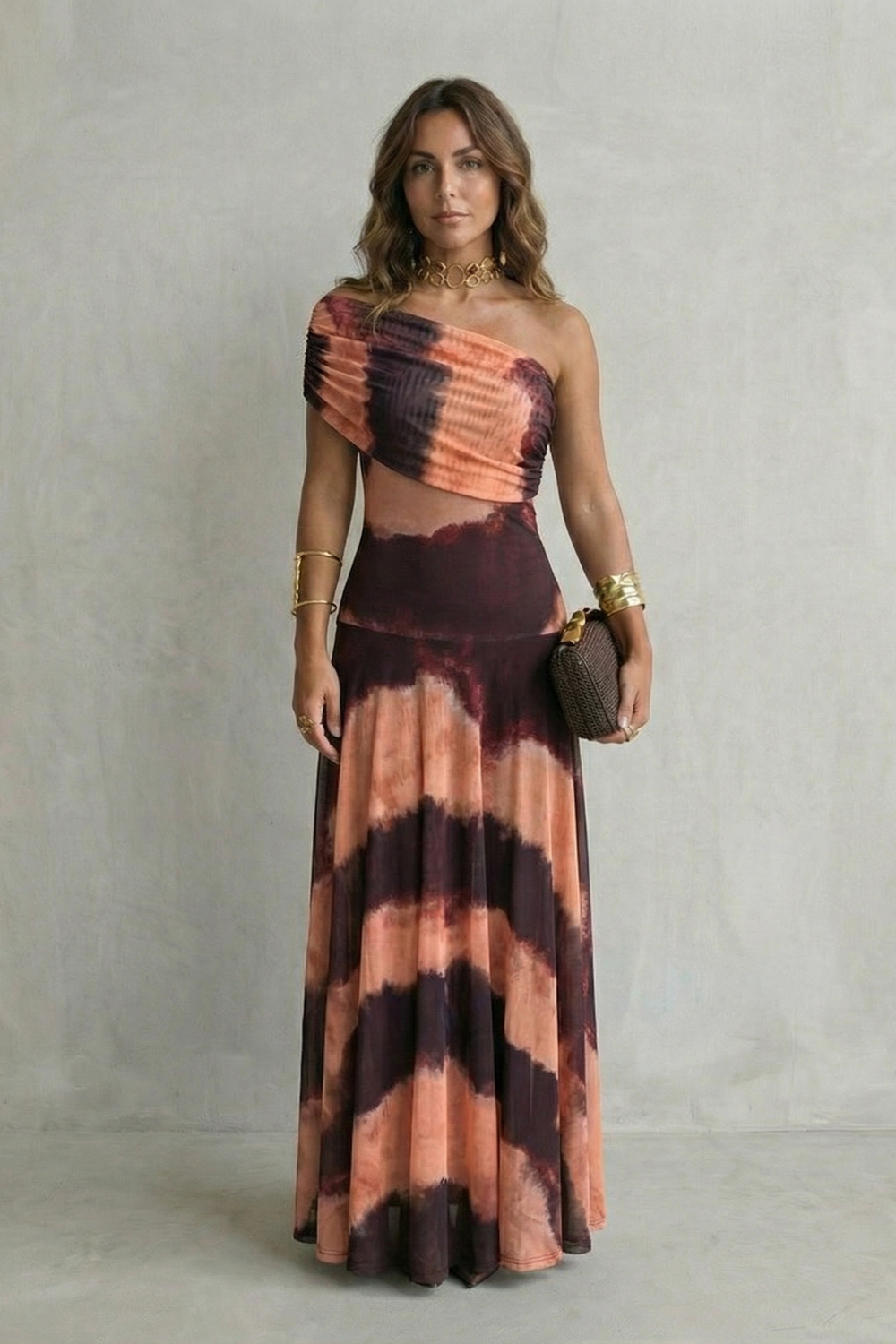 Damen Ein-Schulter Maxikleid Drapierter Ausschnitt - Image 8