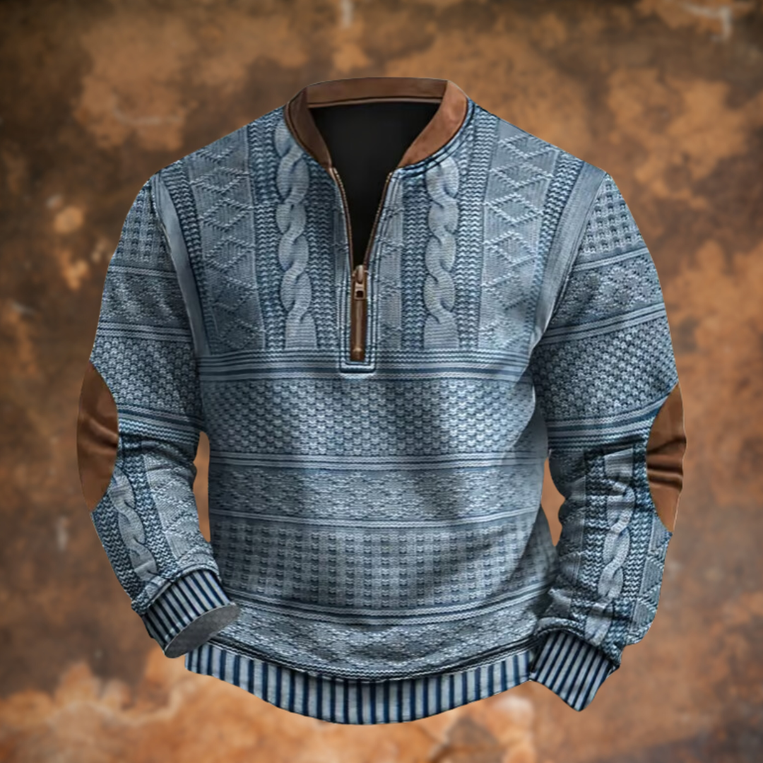 Herren Strickpullover Viertelreißverschluss Zopfmuster Troyer