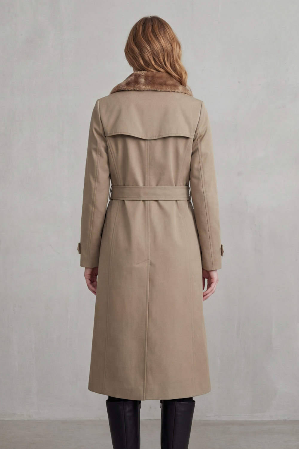 Damen gefütterter Trenchcoat doppelreihiger Kunstfell Wintermantel - Image 4