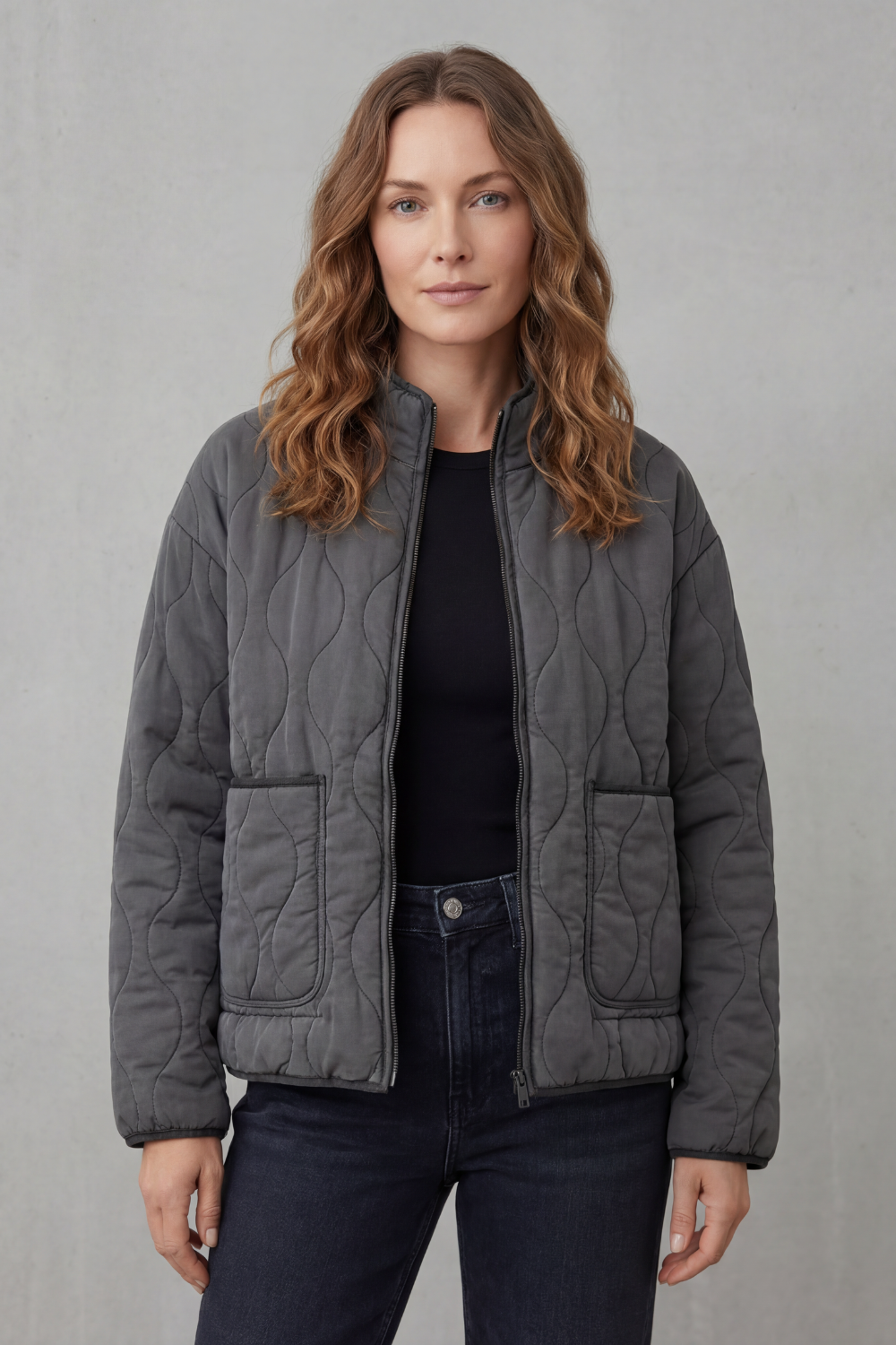 Damen Steppjacke Pufferjacke Gesteppt Hoher Kragen - Image 2