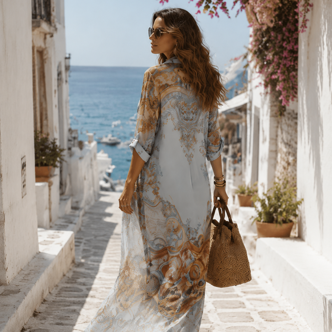 Women Chiffon Printed Maxi Shirtdress Summer - Image 4