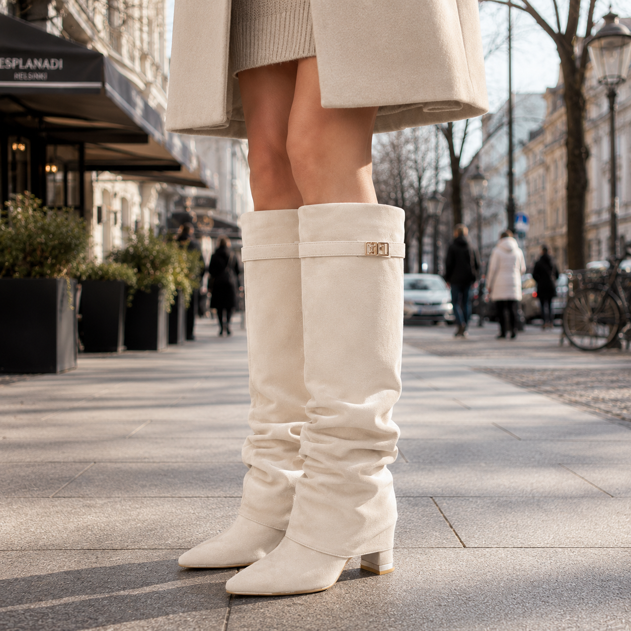 Damen Kniehohe Stiefel Blockabsatz Wildleder - Image 2