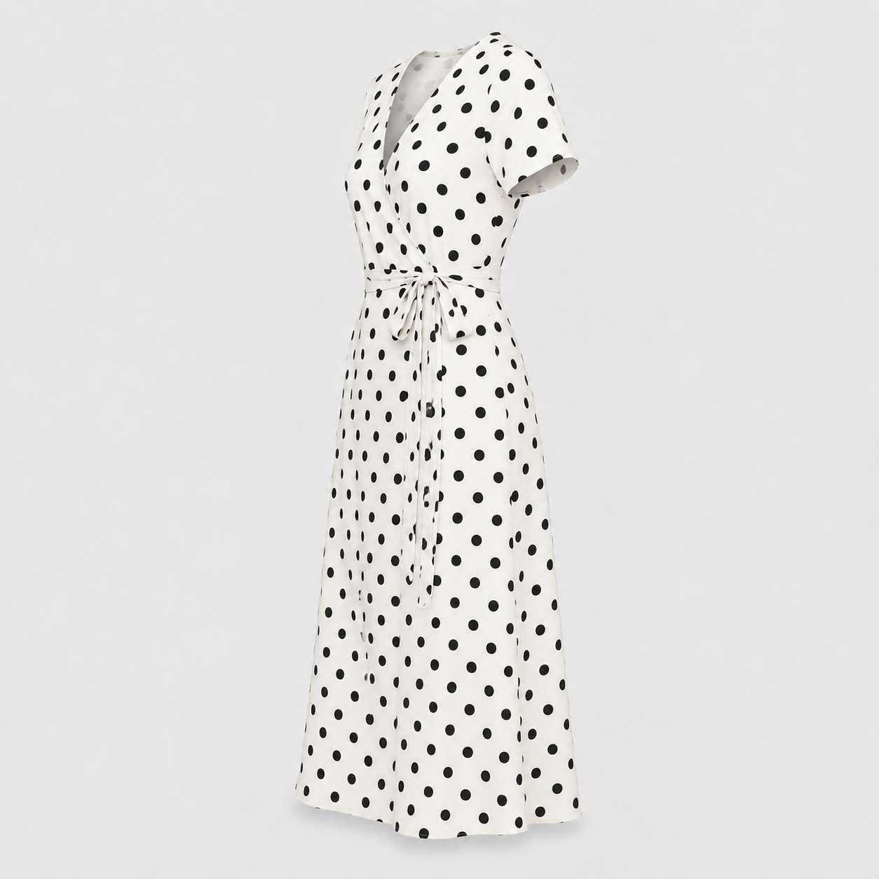 Damen Midikleid Punkte Bindegürtel Fließend V-Ausschnitt - Image 6