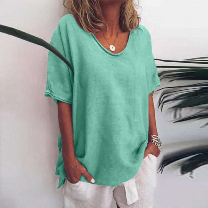 Damen Leinen T-Shirt Lockere Oversize Passform - Image 6
