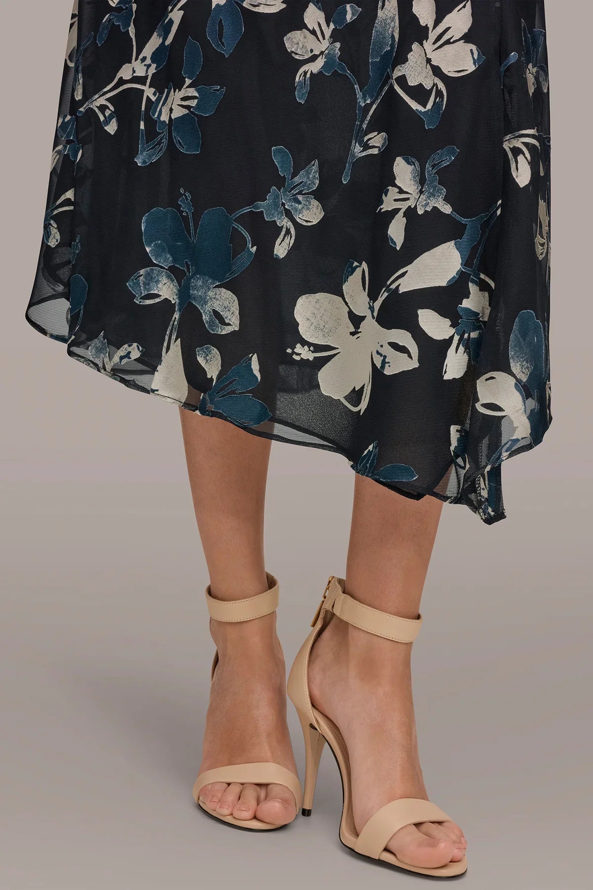 Women Floral Burnout Mock Neck Asymmetric Hem Midi Dress - Image 14