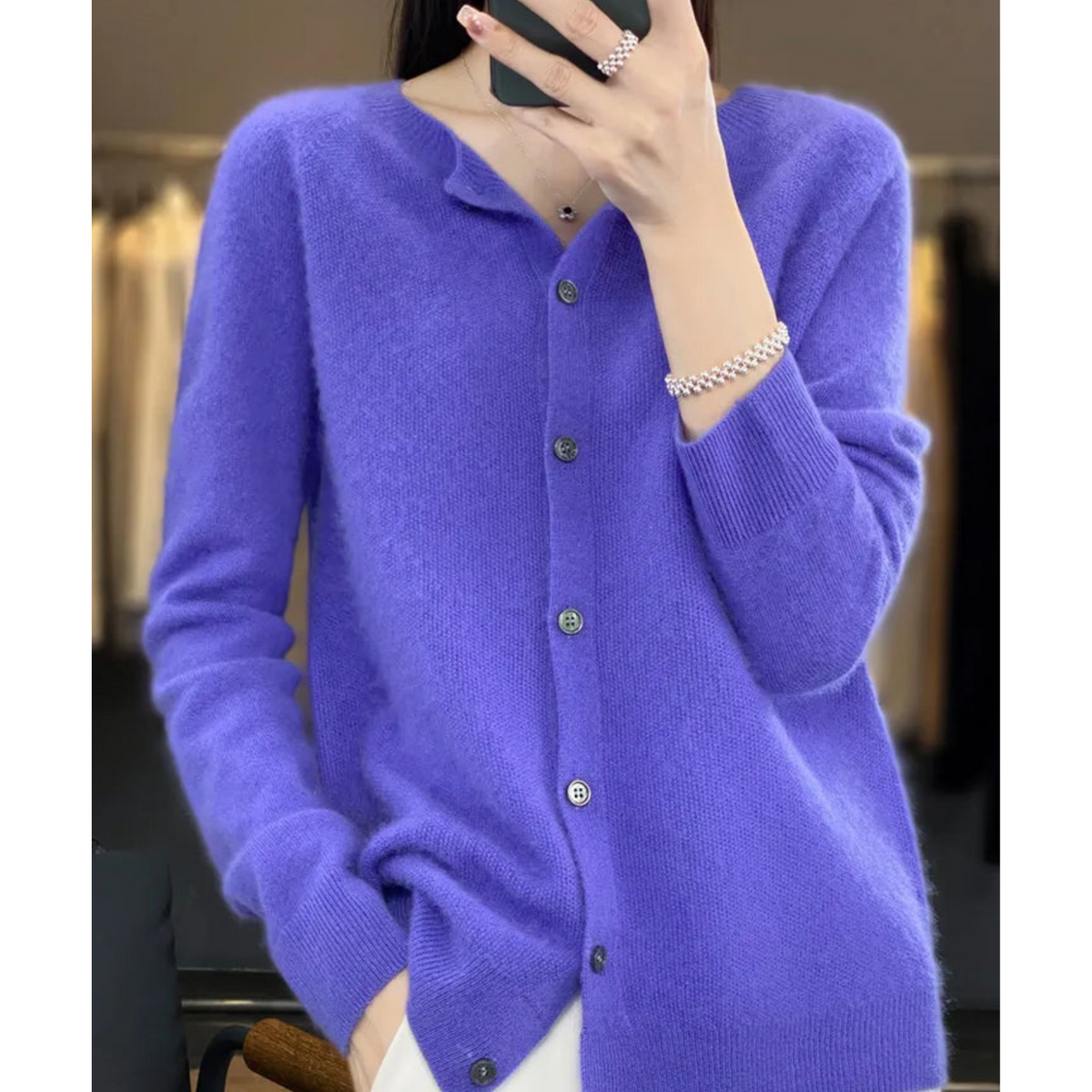 Damen Kaschmir Cardigan V-Ausschnitt mit Knöpfen Langarm - Image 10