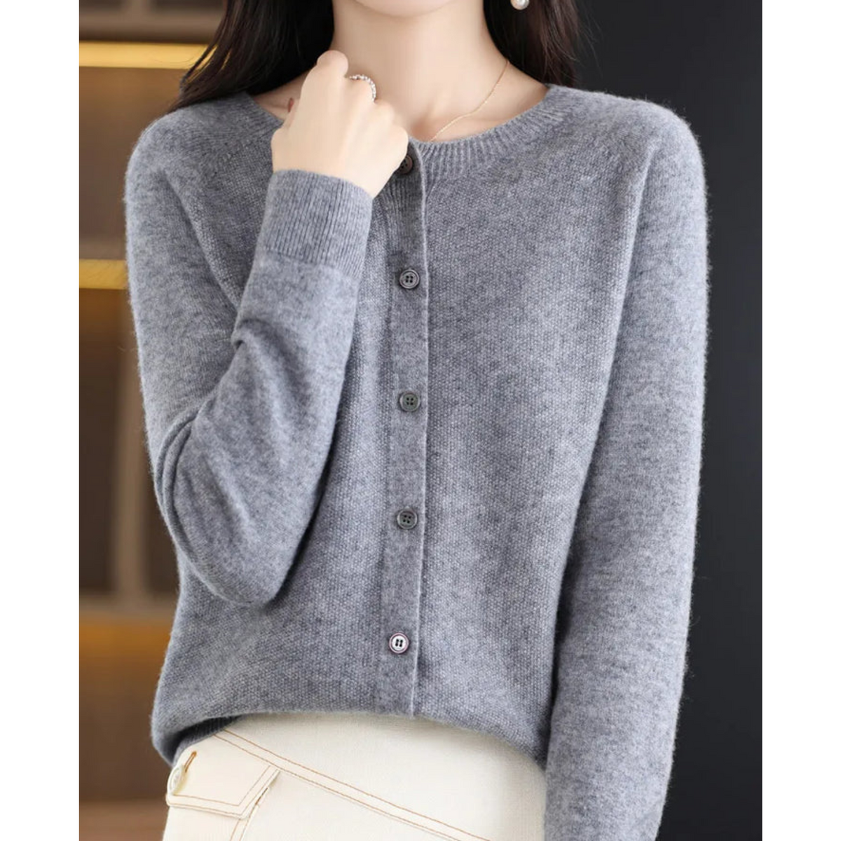 Damen Kaschmir Cardigan V-Ausschnitt mit Knöpfen Langarm - Image 12