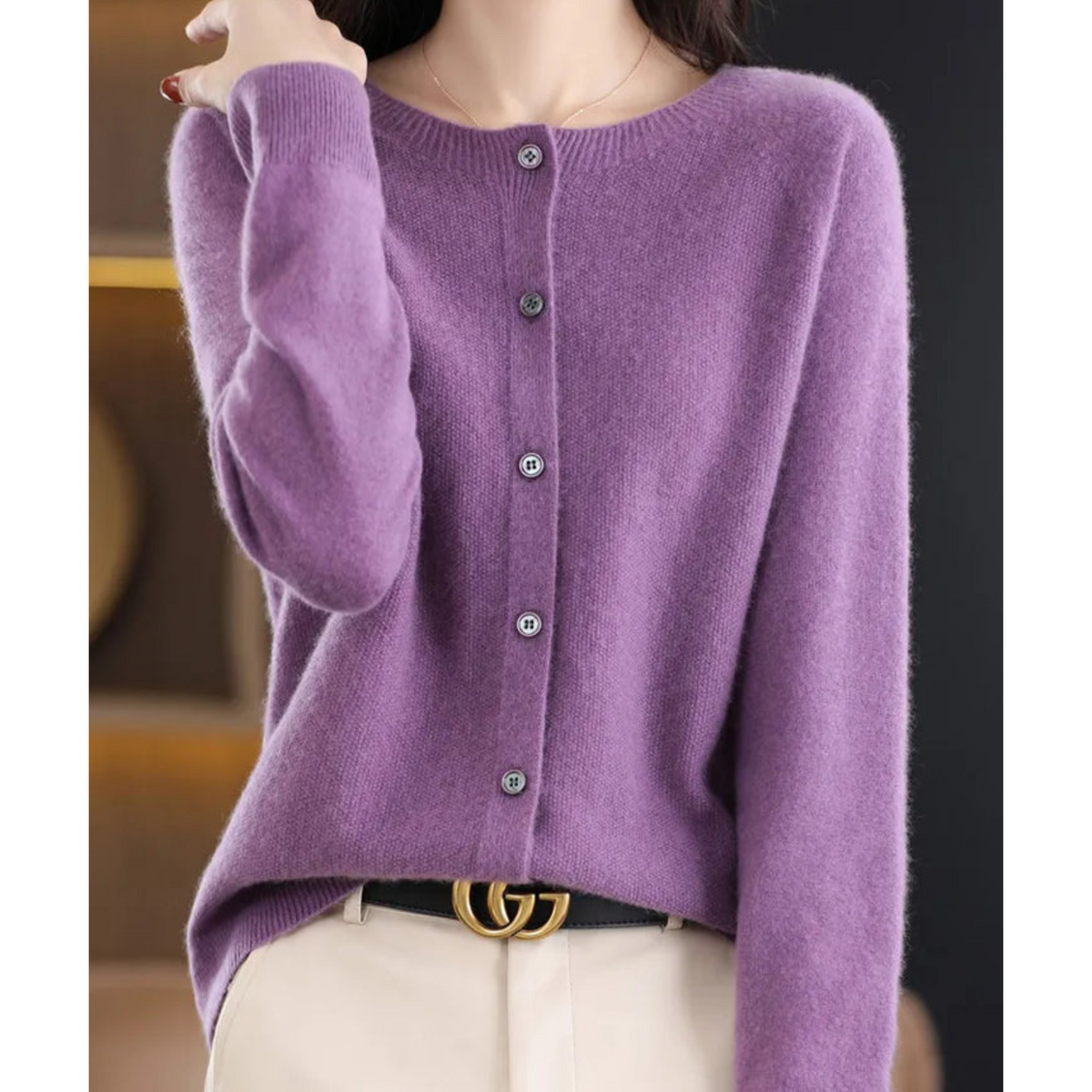 Damen Kaschmir Cardigan V-Ausschnitt mit Knöpfen Langarm - Image 14