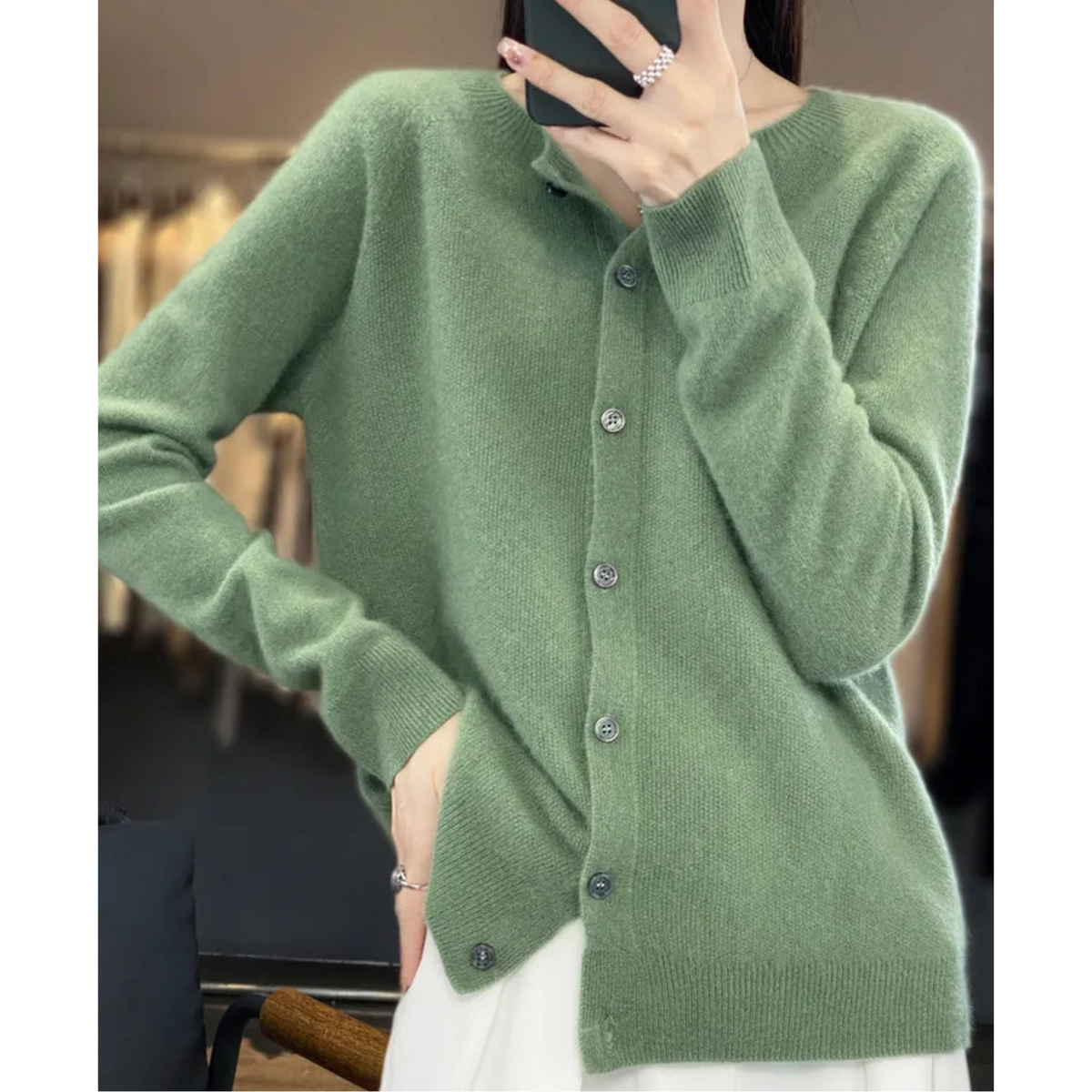 Damen Kaschmir Cardigan V-Ausschnitt mit Knöpfen Langarm - Image 17