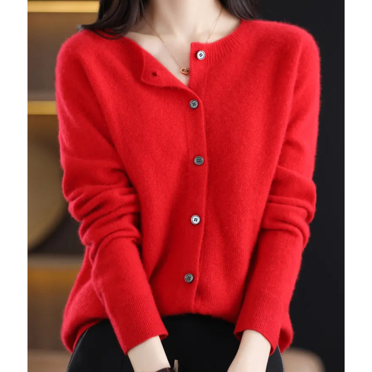 Damen Kaschmir Cardigan V-Ausschnitt mit Knöpfen Langarm - Image 18