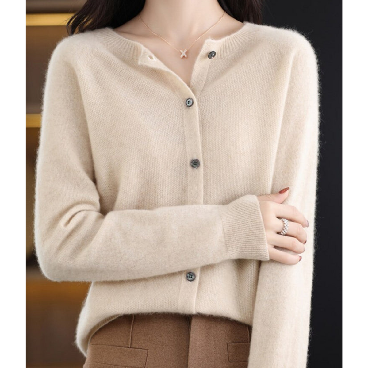 Damen Kaschmir Cardigan V-Ausschnitt mit Knöpfen Langarm - Image 19