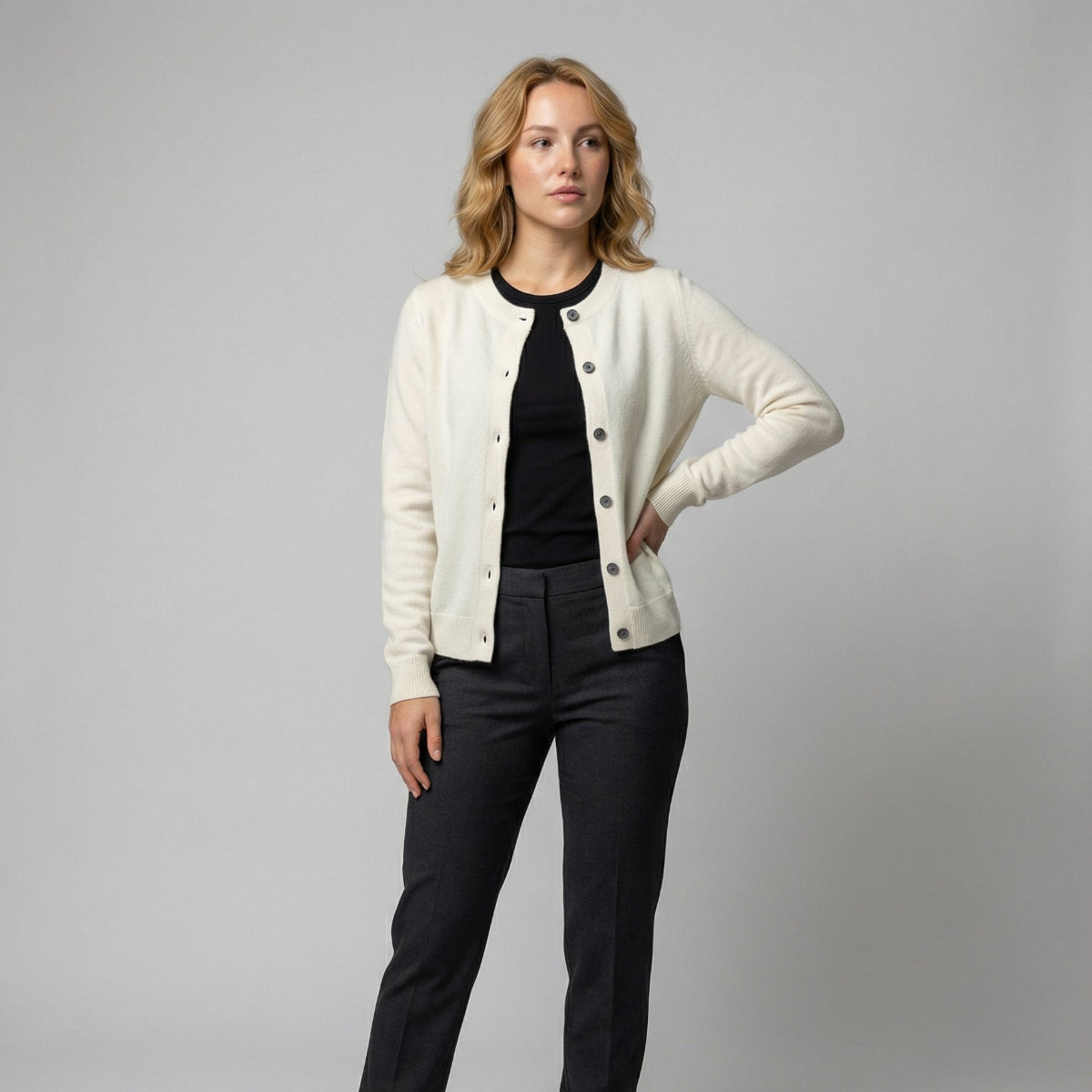 Damen Kaschmir Cardigan V-Ausschnitt mit Knöpfen Langarm - Image 3