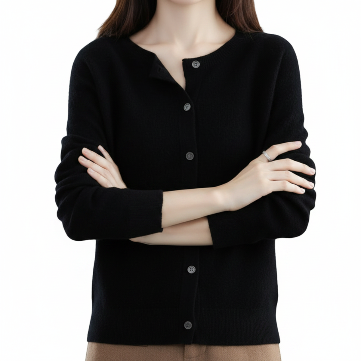 Damen Kaschmir Cardigan V-Ausschnitt mit Knöpfen Langarm - Image 6