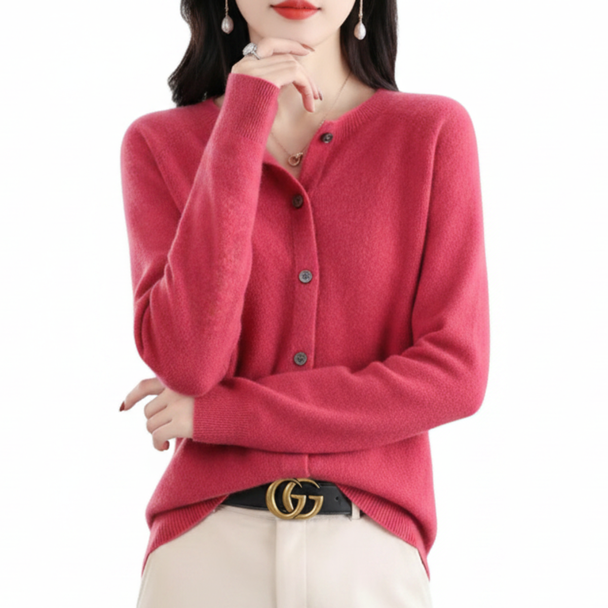 Damen Kaschmir Cardigan V-Ausschnitt mit Knöpfen Langarm - Image 8