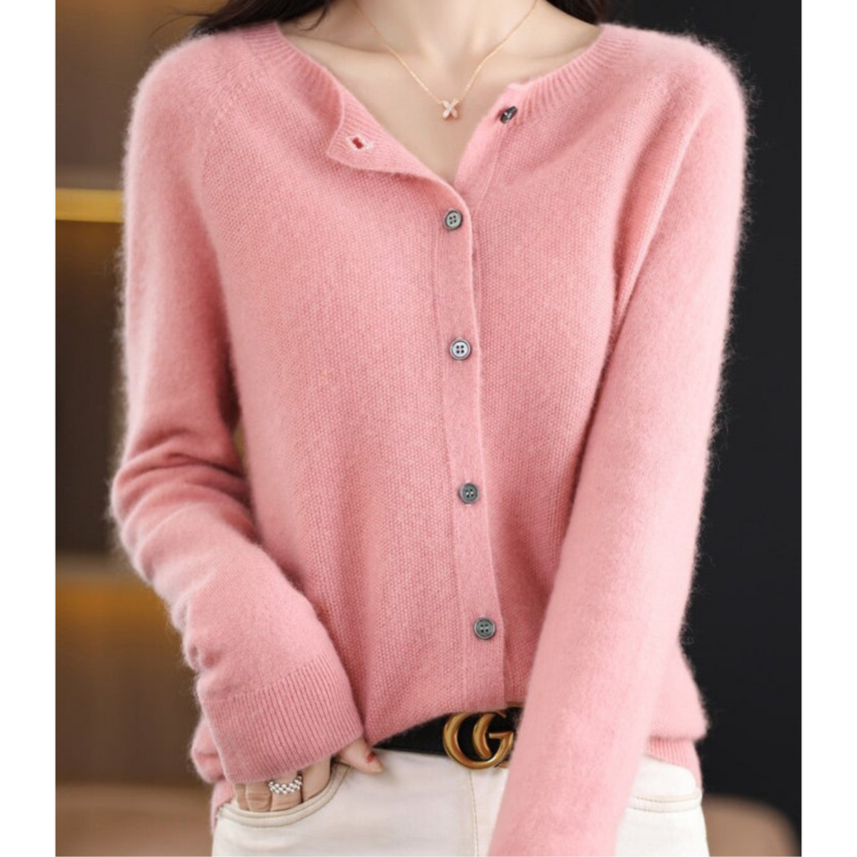 Damen Kaschmir Cardigan V-Ausschnitt mit Knöpfen Langarm - Image 9