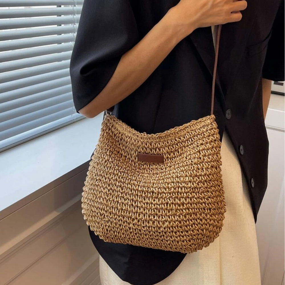 Damen Stroh Schultertasche Vegane Lederriemen Umhängetasche - Image 18