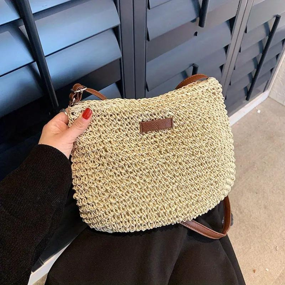 Damen Stroh Schultertasche Vegane Lederriemen Umhängetasche - Image 10