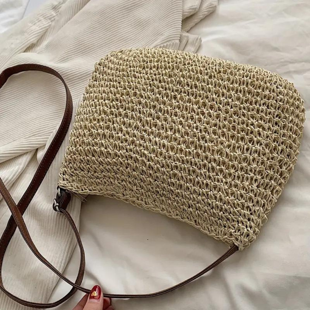 Damen Stroh Schultertasche Vegane Lederriemen Umhängetasche - Image 9