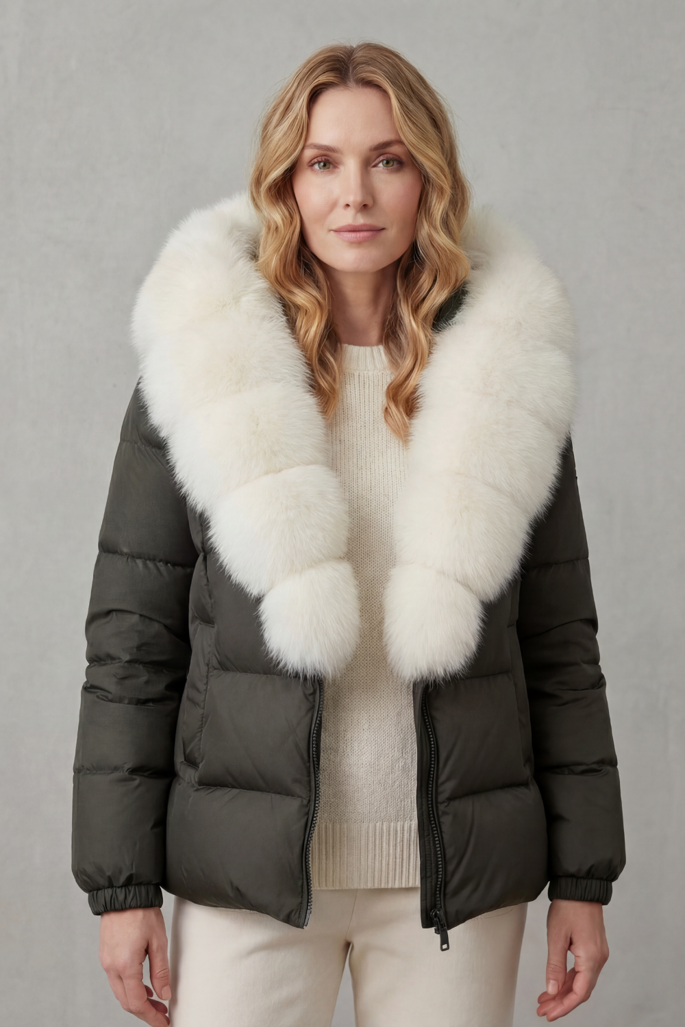 Damen Steppjacke Kunstfell Kapuze warm - Image 14