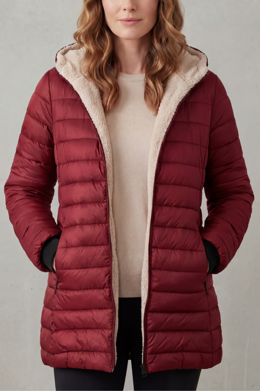 Damen Sherpa Gefütterte Kapuzen Steppjacke - Image 11