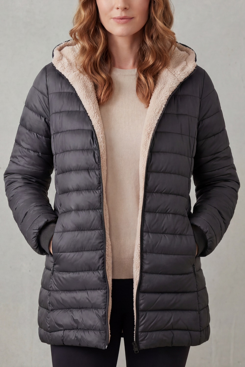 Damen Sherpa Gefütterte Kapuzen Steppjacke - Image 7