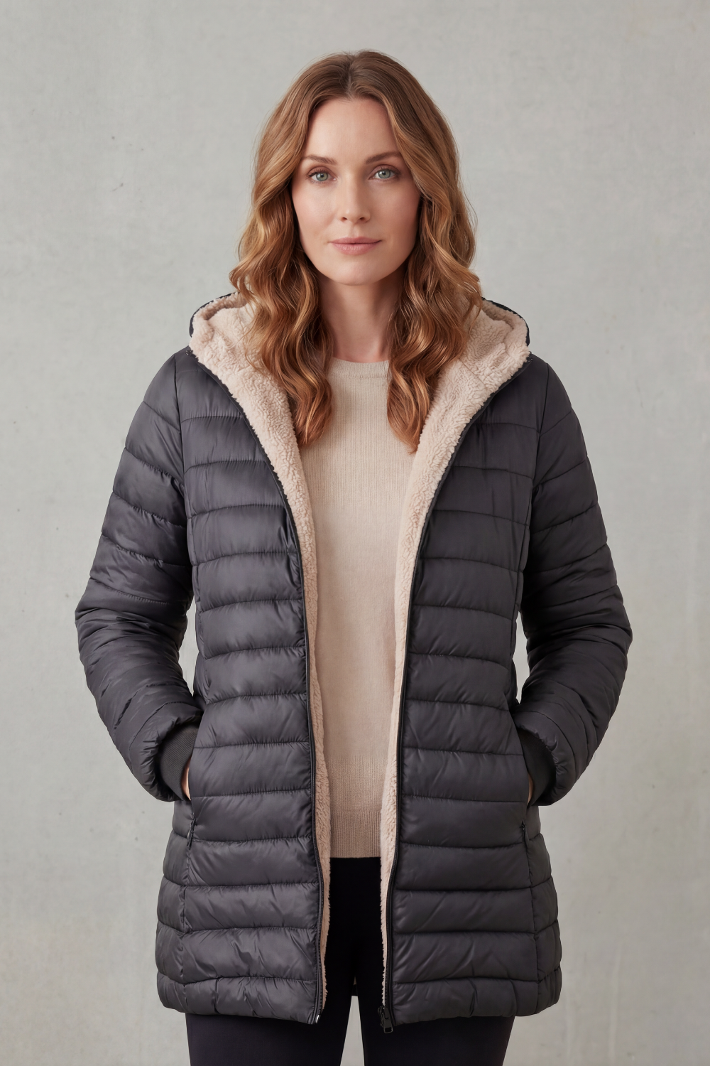 Damen Sherpa Gefütterte Kapuzen Steppjacke - Image 8