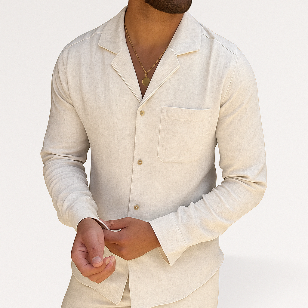 Herren Leinen Set Zweiteiler Hemd Hose Beige - Image 7