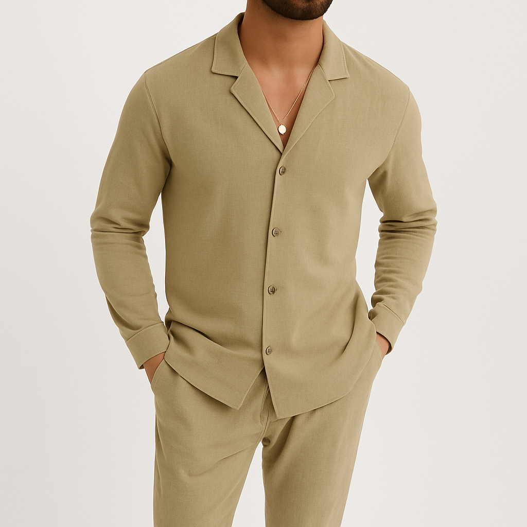 Herren Leinen Set Zweiteiler Hemd Hose Beige - Image 5
