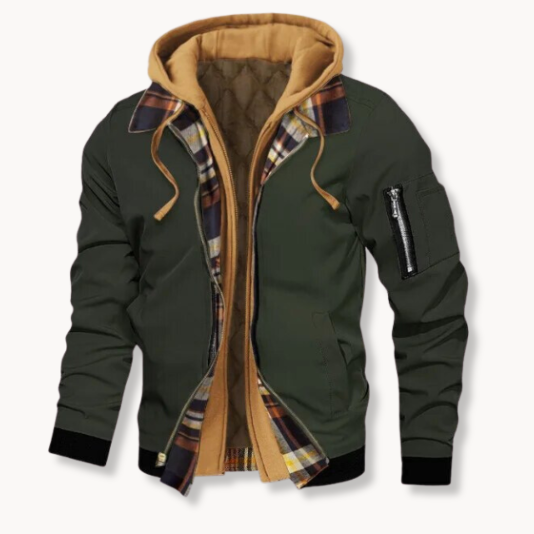 Herren Steppjacke mit Kapuze Kariert Gefüttert - Image 3