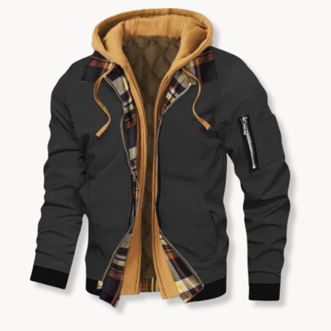 Herren Steppjacke mit Kapuze Kariert Gefüttert - Image 4