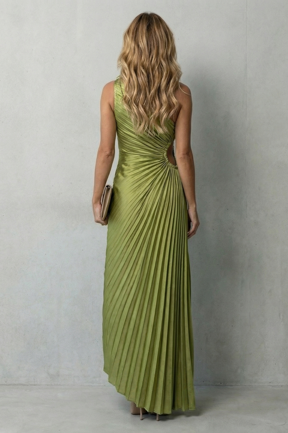 Damen One Shoulder Plissee Maxikleid Blumendetail - Image 4