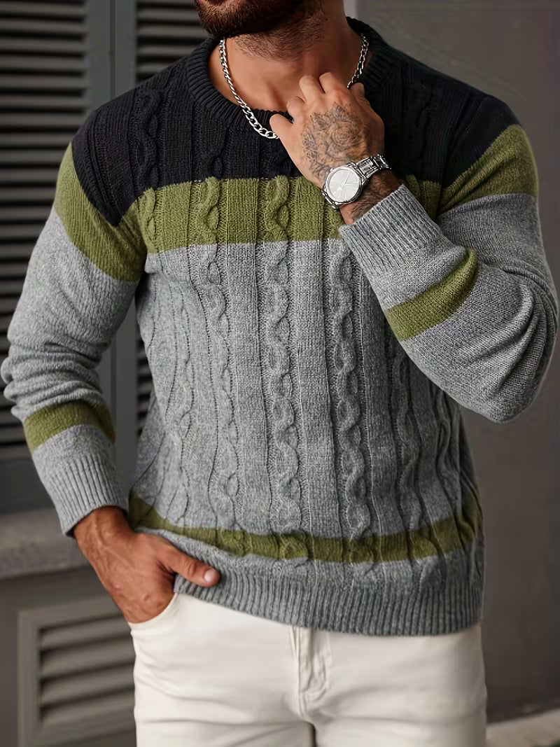 Herren Kabelstrickpullover Colorblock Rundhals - Image 10