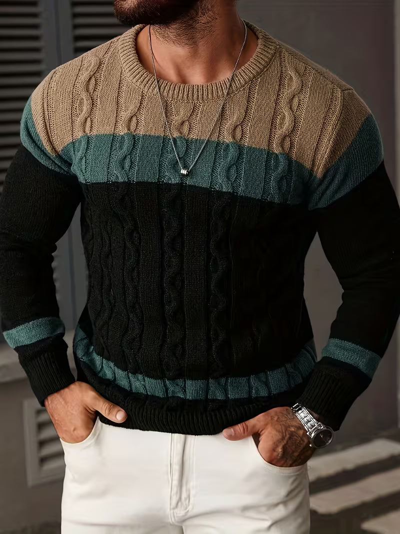 Herren Kabelstrickpullover Colorblock Rundhals - Image 17
