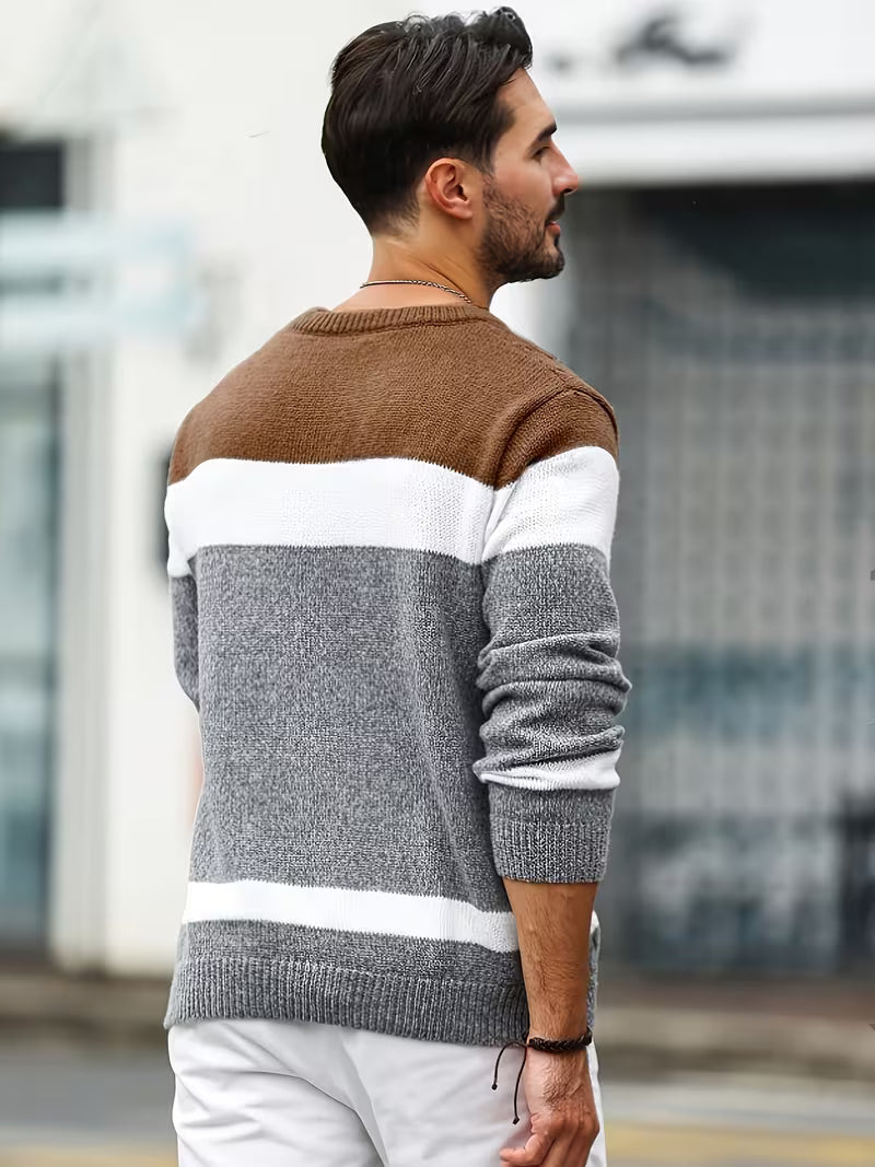 Herren Kabelstrickpullover Colorblock Rundhals - Image 2