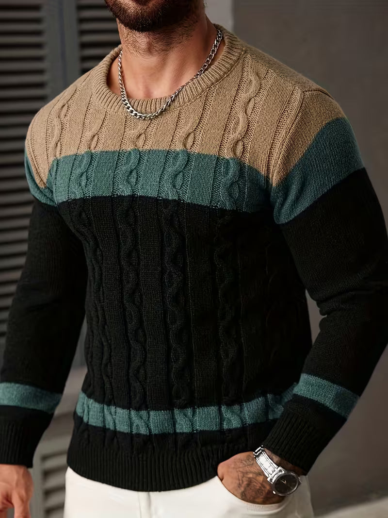 Herren Kabelstrickpullover Colorblock Rundhals - Image 18