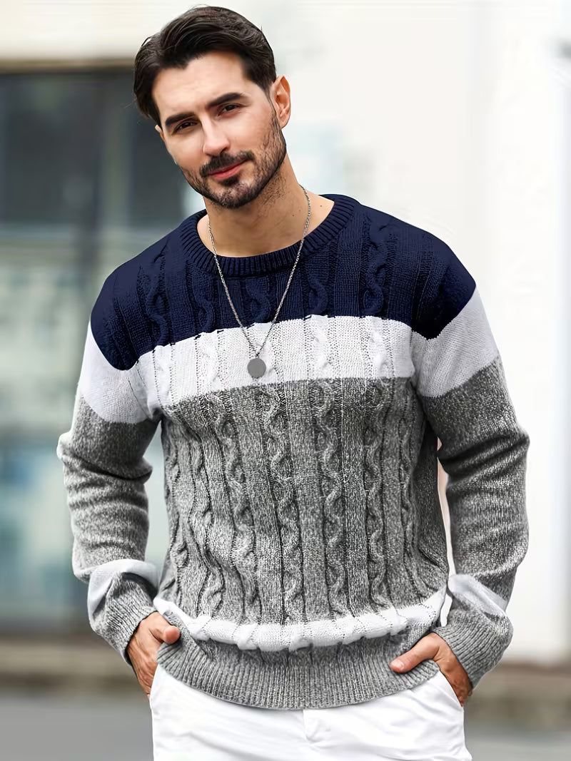 Herren Kabelstrickpullover Colorblock Rundhals - Image 30