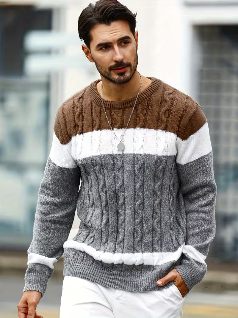 Herren Kabelstrickpullover Colorblock Rundhals - Image 4