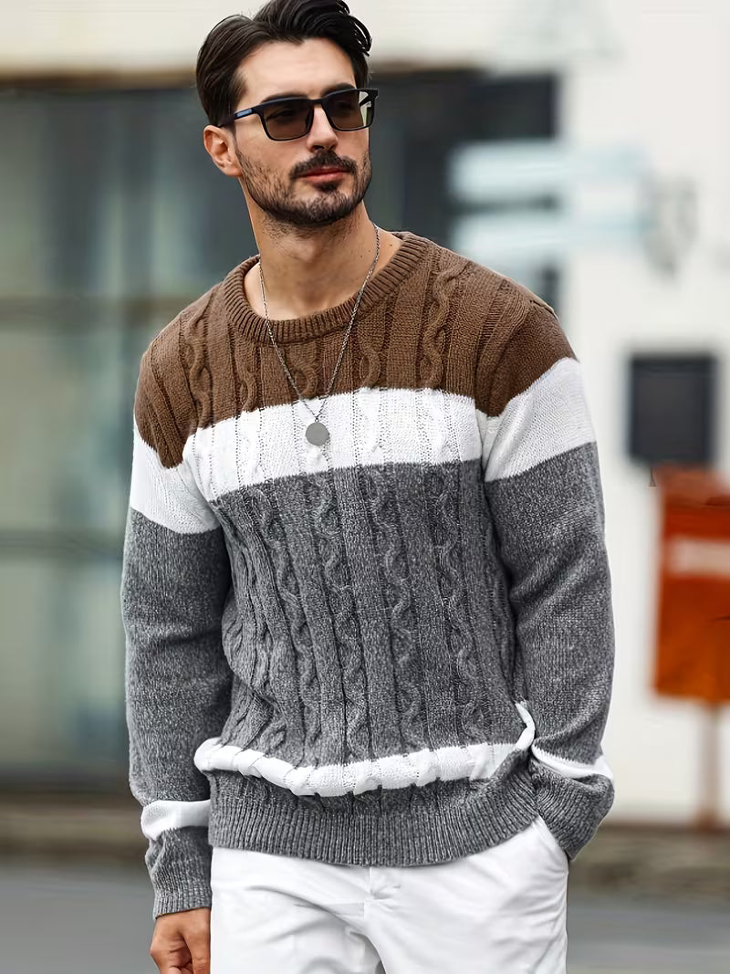 Herren Kabelstrickpullover Colorblock Rundhals - Image 5