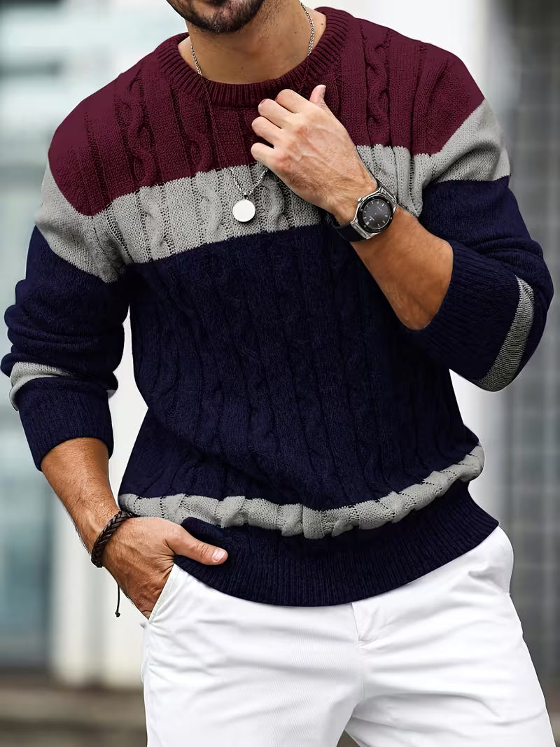 Herren Kabelstrickpullover Colorblock Rundhals - Image 6