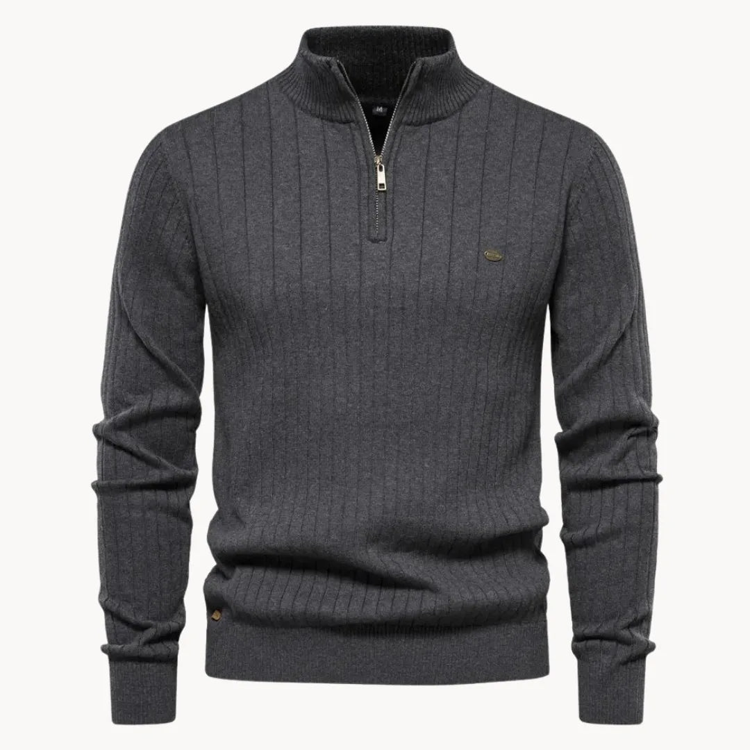 Herren Strickpullover Viertelreißverschluss Stehkragen Gerипpt
Wait, let me recount and rebuild properly.
Herren Gerippter Strickpullover Viertelreißverschluss Stehkragen - Image 7