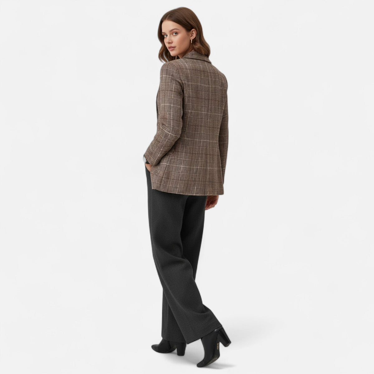 Damen Karierter Blazer Figurbetonter Klassischer Revers - Image 3