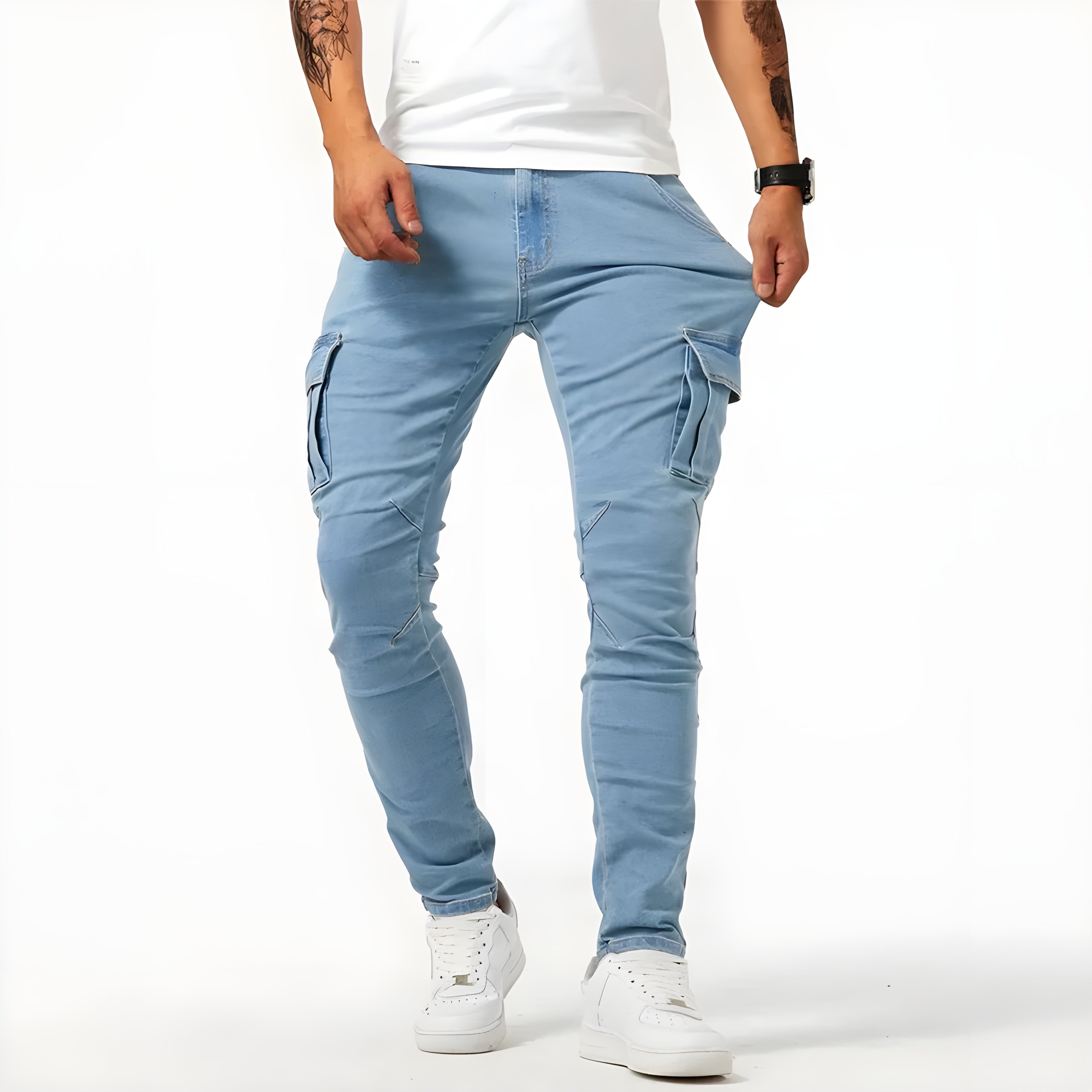 Herren Cargohosen Denim Stretch Elastisch - Image 7